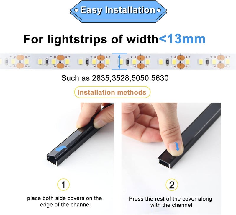 VST 6Pack 1ft Black LED Aluminum Channel with Black Smoky Transparent Cover U Shape 15x8mm, Led Strip Light Track with End Caps and Mounting Clips Accessories, for Led Strip Lights - Image 4
